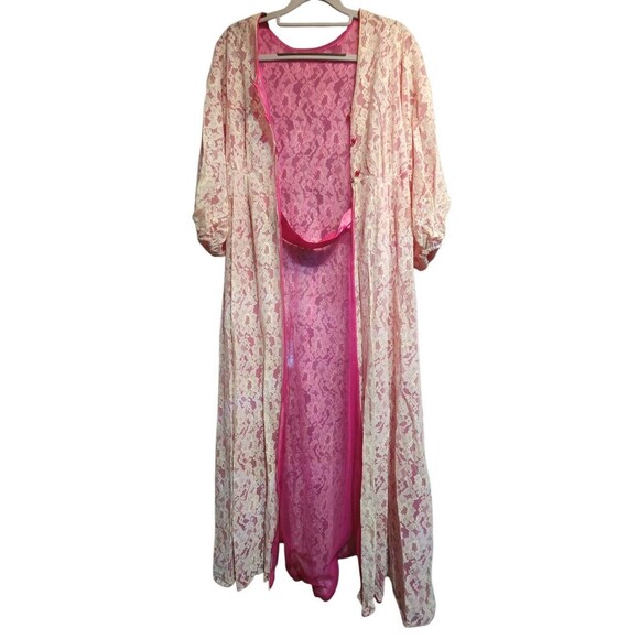 Jenelle of California Vintage Lace Overlay Nightgown & Robe Set – Hot Pink - Picture 6 of 14